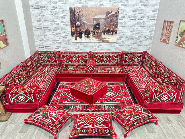 U förmiges orientalisches Sofa Set, Majlis-Sitzmöbel, Arabische Majlis, Bodenkissen, Türkisches Bode
