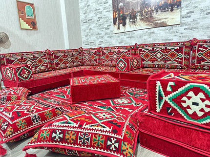U förmiges orientalisches Sofa Set, Majlis-Sitzmöbel, Arabische Majlis, Bodenkissen, Türkisches Bode