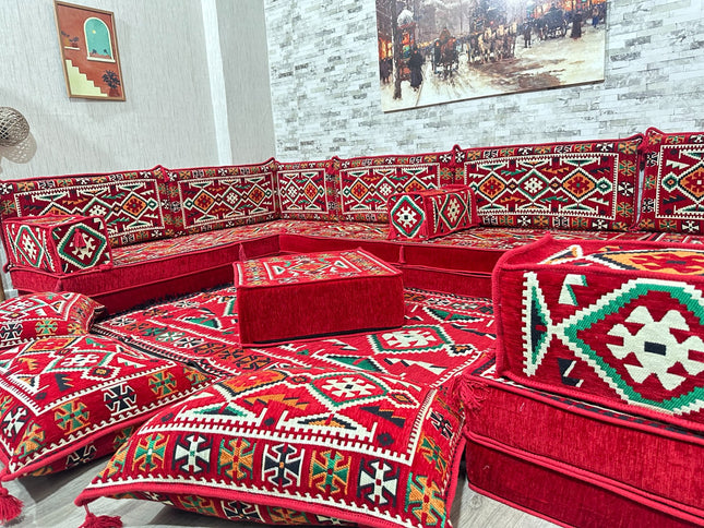 U förmiges orientalisches Sofa Set, Majlis-Sitzmöbel, Arabische Majlis, Bodenkissen, Türkisches Bode