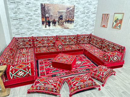 U förmiges orientalisches Sofa Set, Majlis-Sitzmöbel, Arabische Majlis, Bodenkissen, Türkisches Bode