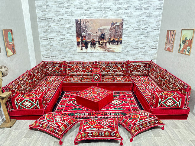 U förmiges orientalisches Sofa Set, Majlis-Sitzmöbel, Arabische Majlis, Bodenkissen, Türkisches Bode