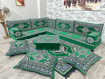 L förmiges orientalisches Sofa Set, Majlis-Sitzmöbel, Bodenkissen, Arabische Majlis, Türkisches Bode