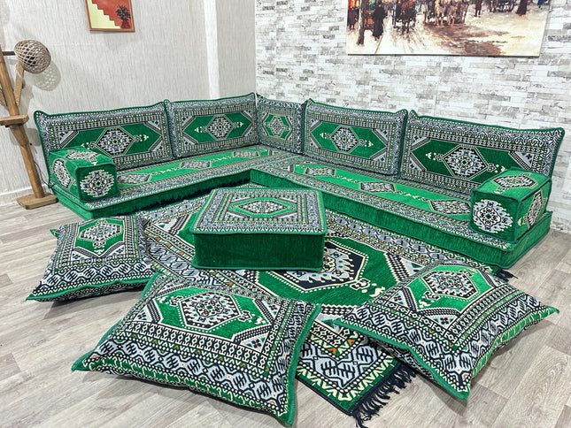 L förmiges orientalisches Sofa Set, Majlis-Sitzmöbel, Bodenkissen, Arabische Majlis, Türkisches Bode