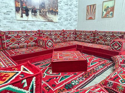 U förmiges orientalisches Sofa Set, Majlis-Sitzmöbel, Arabische Majlis, Bodenkissen, Türkisches Bode
