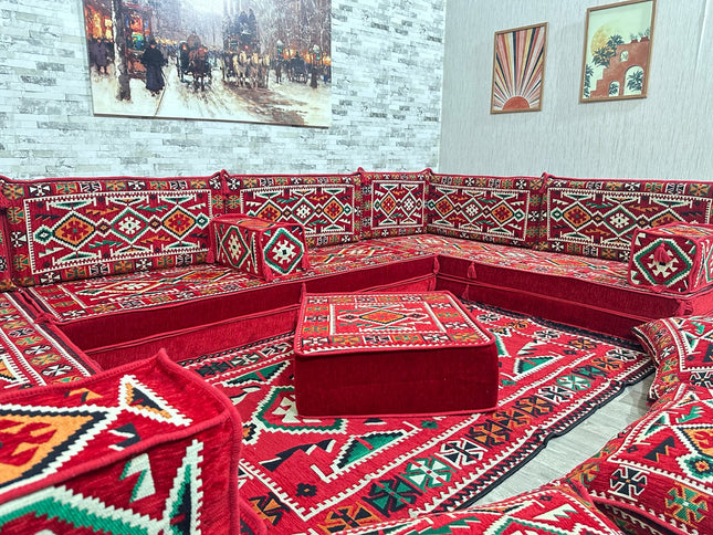 U förmiges orientalisches Sofa Set, Majlis-Sitzmöbel, Arabische Majlis, Bodenkissen, Türkisches Bode