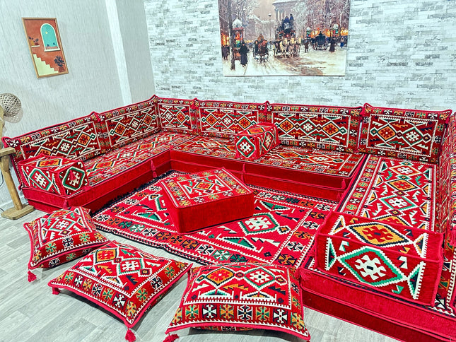 U förmiges orientalisches Sofa Set, Majlis-Sitzmöbel, Arabische Majlis, Bodenkissen, Türkisches Bode