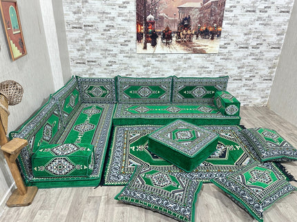 L förmiges orientalisches Sofa Set, Majlis-Sitzmöbel, Bodenkissen, Arabische Majlis, Türkisches Bode