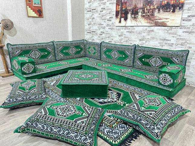 L förmiges orientalisches Sofa Set, Majlis-Sitzmöbel, Bodenkissen, Arabische Majlis, Türkisches Bode
