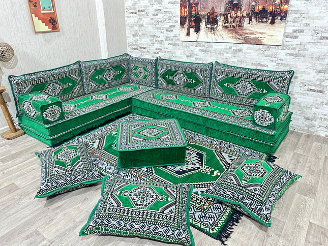 L förmiges orientalisches Sofa Set, Majlis-Sitzmöbel, Bodenkissen, Arabische Majlis, Türkisches Bode