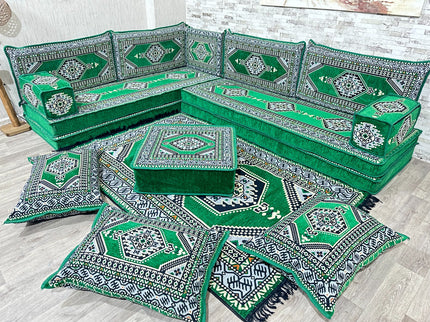 L förmiges orientalisches Sofa Set, Majlis-Sitzmöbel, Bodenkissen, Arabische Majlis, Türkisches Bode