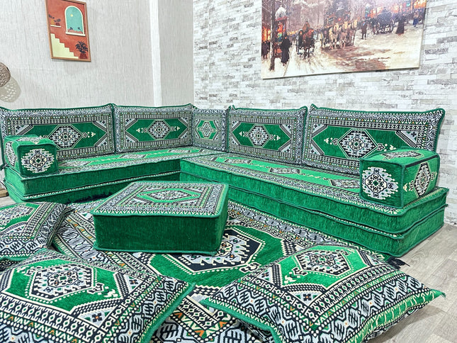 L förmiges orientalisches Sofa Set, Majlis-Sitzmöbel, Bodenkissen, Arabische Majlis, Türkisches Bode