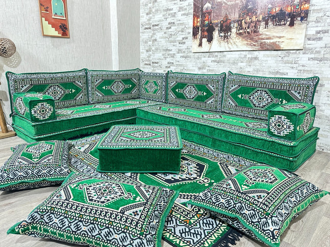 L förmiges orientalisches Sofa Set, Majlis-Sitzmöbel, Bodenkissen, Arabische Majlis, Türkisches Bode