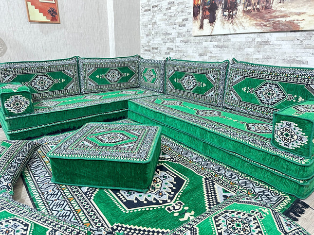 L förmiges orientalisches Sofa Set, Majlis-Sitzmöbel, Bodenkissen, Arabische Majlis, Türkisches Bode
