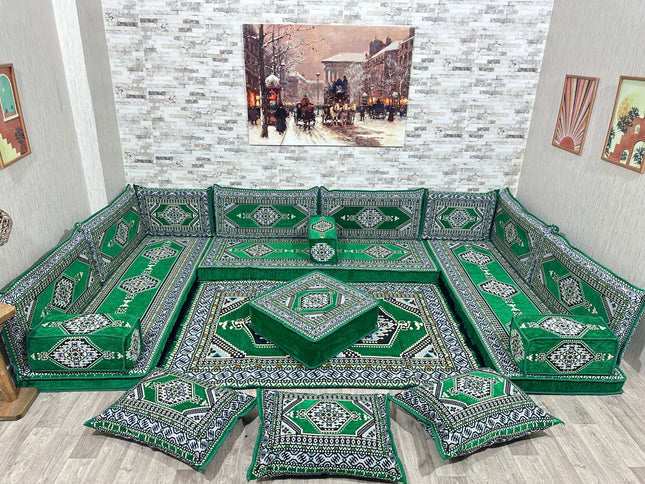 U förmiges orientalisches Sofa Set, Majlis-Sitzmöbel, Arabische Majlis, Bodenkissen, Türkisches Bode