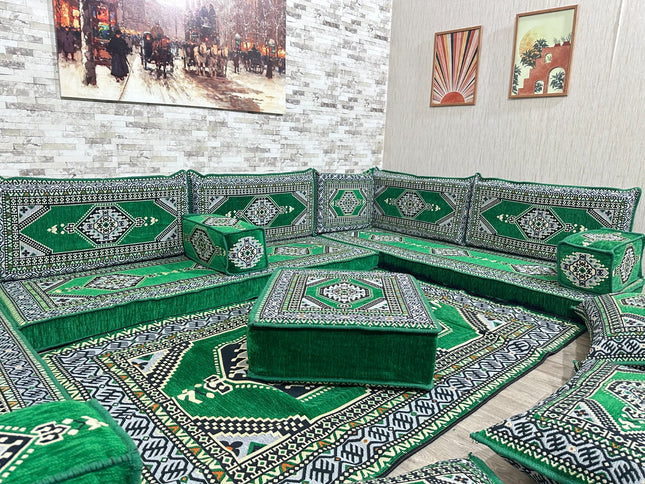U förmiges orientalisches Sofa Set, Majlis-Sitzmöbel, Arabische Majlis, Bodenkissen, Türkisches Bode