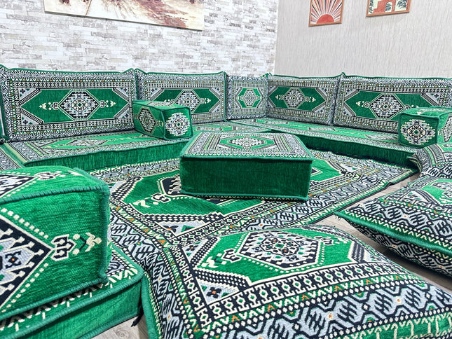 U förmiges orientalisches Sofa Set, Majlis-Sitzmöbel, Arabische Majlis, Bodenkissen, Türkisches Bode