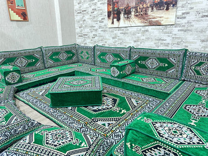 U förmiges orientalisches Sofa Set, Majlis-Sitzmöbel, Arabische Majlis, Bodenkissen, Türkisches Bode