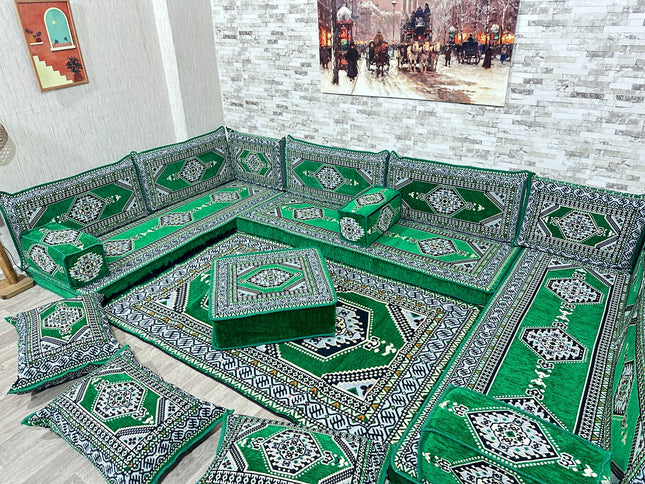 U förmiges orientalisches Sofa Set, Majlis-Sitzmöbel, Arabische Majlis, Bodenkissen, Türkisches Bode