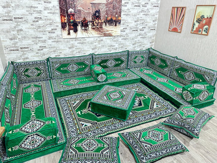 U förmiges orientalisches Sofa Set, Majlis-Sitzmöbel, Arabische Majlis, Bodenkissen, Türkisches Bode