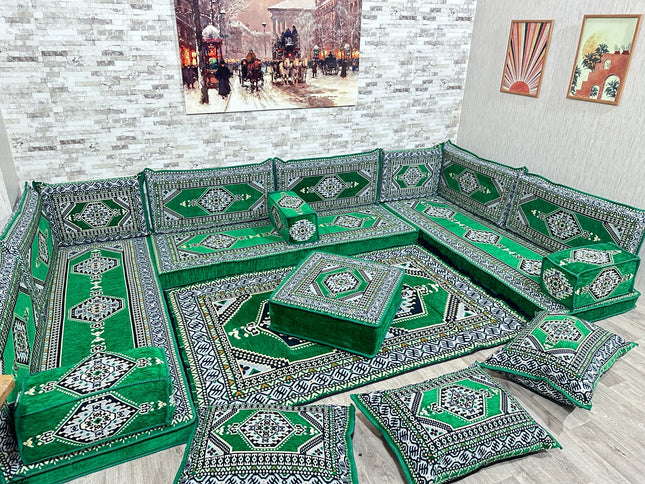 U förmiges orientalisches Sofa Set, Majlis-Sitzmöbel, Arabische Majlis, Bodenkissen, Türkisches Bode