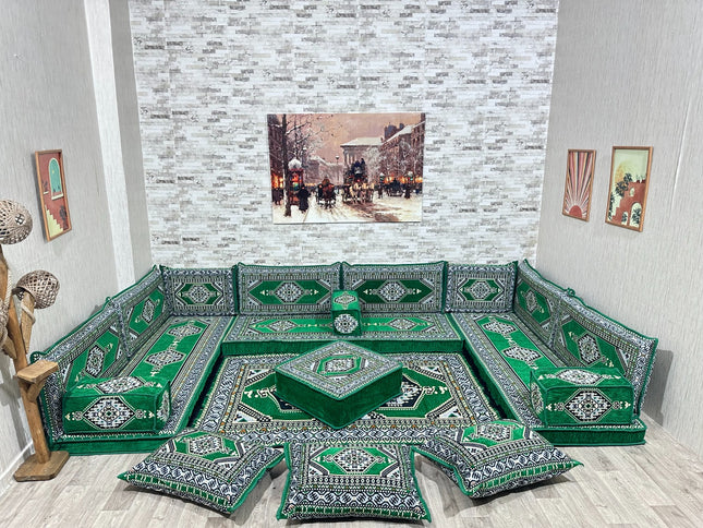 U förmiges orientalisches Sofa Set, Majlis-Sitzmöbel, Arabische Majlis, Bodenkissen, Türkisches Bode