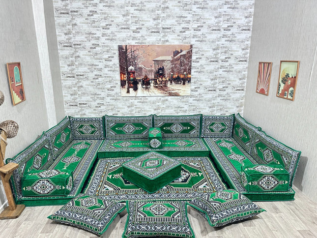 U förmiges orientalisches Sofa Set, Majlis-Sitzmöbel, Arabische Majlis, Bodenkissen, Türkisches Bode
