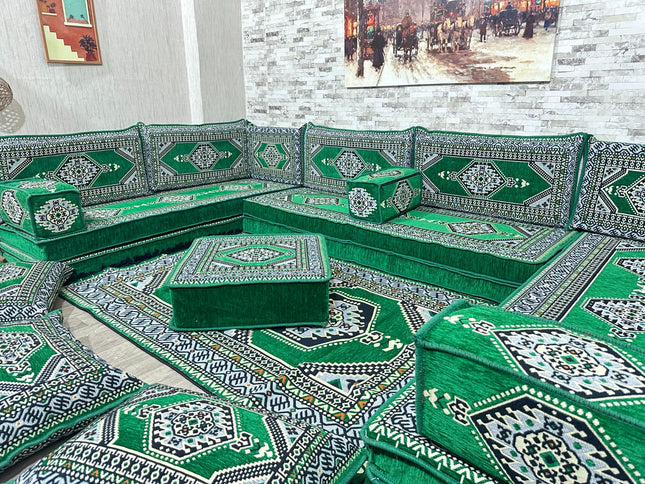 U förmiges orientalisches Sofa Set, Majlis-Sitzmöbel, Arabische Majlis, Bodenkissen, Türkisches Bode