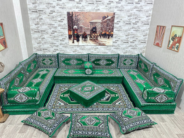 U förmiges orientalisches Sofa Set, Majlis-Sitzmöbel, Arabische Majlis, Bodenkissen, Türkisches Bode