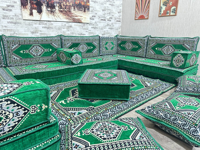 U förmiges orientalisches Sofa Set, Majlis-Sitzmöbel, Arabische Majlis, Bodenkissen, Türkisches Bode