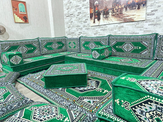 U förmiges orientalisches Sofa Set, Majlis-Sitzmöbel, Arabische Majlis, Bodenkissen, Türkisches Bode