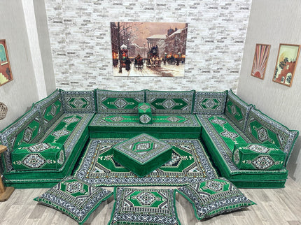 U förmiges orientalisches Sofa Set, Majlis-Sitzmöbel, Arabische Majlis, Bodenkissen, Türkisches Bode