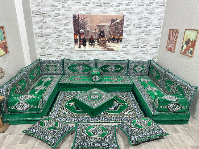 U förmiges orientalisches Sofa Set, Majlis-Sitzmöbel, Arabische Majlis, Bodenkissen, Türkisches Bode