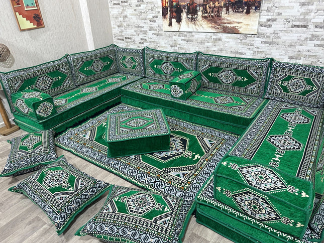 U förmiges orientalisches Sofa Set, Majlis-Sitzmöbel, Arabische Majlis, Bodenkissen, Türkisches Bode