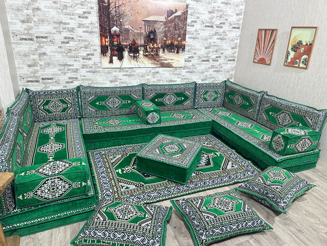 U förmiges orientalisches Sofa Set, Majlis-Sitzmöbel, Arabische Majlis, Bodenkissen, Türkisches Bode