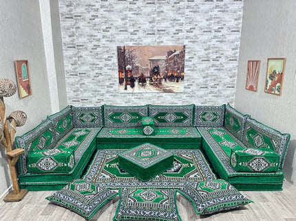 U förmiges orientalisches Sofa Set, Majlis-Sitzmöbel, Arabische Majlis, Bodenkissen, Türkisches Bode