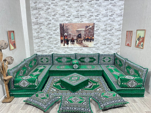 U förmiges orientalisches Sofa Set, Majlis-Sitzmöbel, Arabische Majlis, Bodenkissen, Türkisches Bode