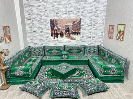 U förmiges orientalisches Sofa Set, Majlis-Sitzmöbel, Arabische Majlis, Bodenkissen, Türkisches Bode