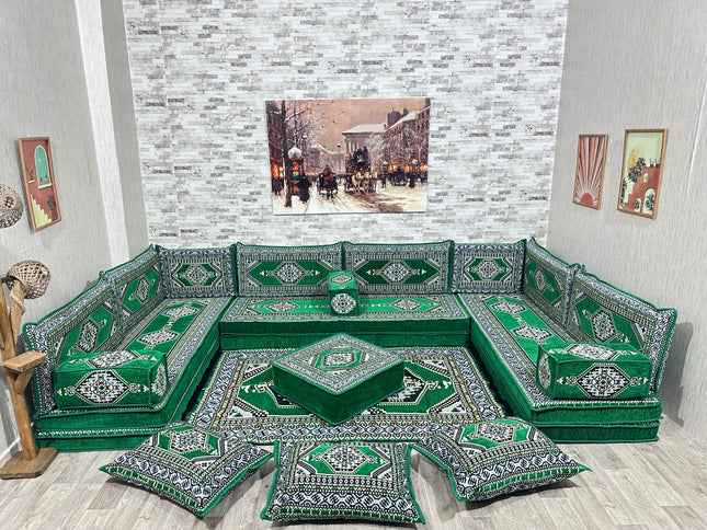 U förmiges orientalisches Sofa Set, Majlis-Sitzmöbel, Arabische Majlis, Bodenkissen, Türkisches Bode