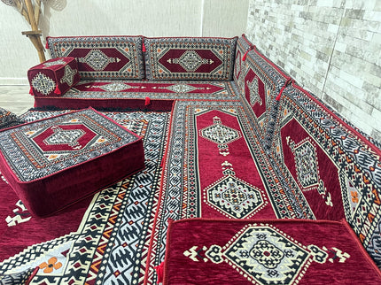 L förmiges orientalisches Sofa Set, Majlis-Sitzmöbel, Bodenkissen, Arabische Majlis, Türkisches Bode