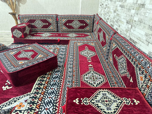 L förmiges orientalisches Sofa Set, Majlis-Sitzmöbel, Bodenkissen, Arabische Majlis, Türkisches Bode