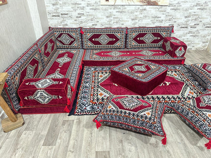 L förmiges orientalisches Sofa Set, Majlis-Sitzmöbel, Bodenkissen, Arabische Majlis, Türkisches Bode