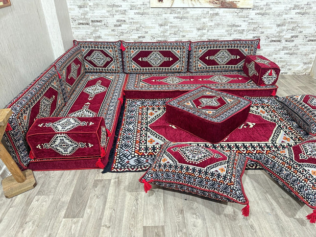 L förmiges orientalisches Sofa Set, Majlis-Sitzmöbel, Bodenkissen, Arabische Majlis, Türkisches Bode