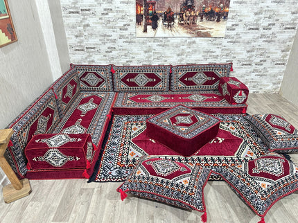 L förmiges orientalisches Sofa Set, Majlis-Sitzmöbel, Bodenkissen, Arabische Majlis, Türkisches Bode