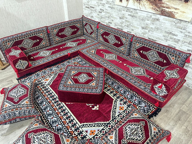 L förmiges orientalisches Sofa Set, Majlis-Sitzmöbel, Bodenkissen, Arabische Majlis, Türkisches Bode