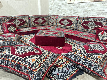 L förmiges orientalisches Sofa Set, Majlis-Sitzmöbel, Bodenkissen, Arabische Majlis, Türkisches Bode