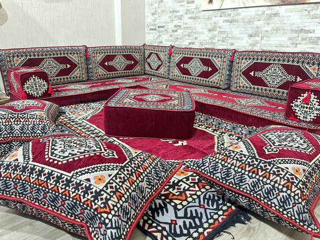 L förmiges orientalisches Sofa Set, Majlis-Sitzmöbel, Bodenkissen, Arabische Majlis, Türkisches Bode
