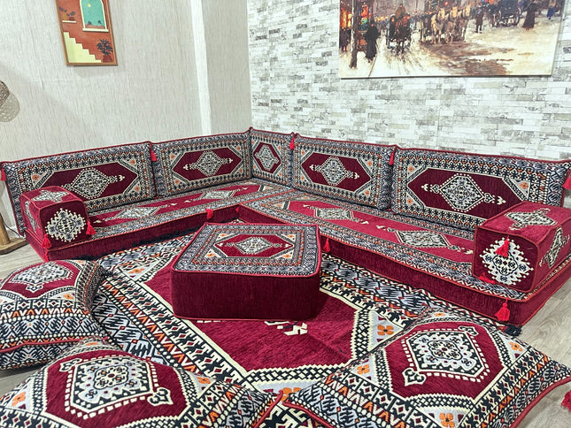 L förmiges orientalisches Sofa Set, Majlis-Sitzmöbel, Bodenkissen, Arabische Majlis, Türkisches Bode