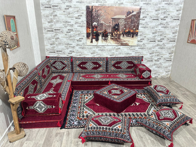 L förmiges orientalisches Sofa Set, Majlis-Sitzmöbel, Bodenkissen, Arabische Majlis, Türkisches Bode