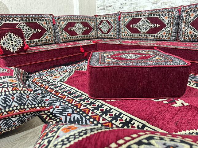L förmiges orientalisches Sofa Set, Majlis-Sitzmöbel, Bodenkissen, Arabische Majlis, Türkisches Bode