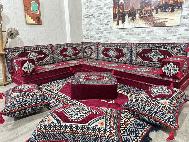 L förmiges orientalisches Sofa Set, Majlis-Sitzmöbel, Bodenkissen, Arabische Majlis, Türkisches Bode